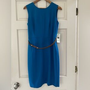 Jones New York Vibrant Blue Midi Dress with Brown Belt